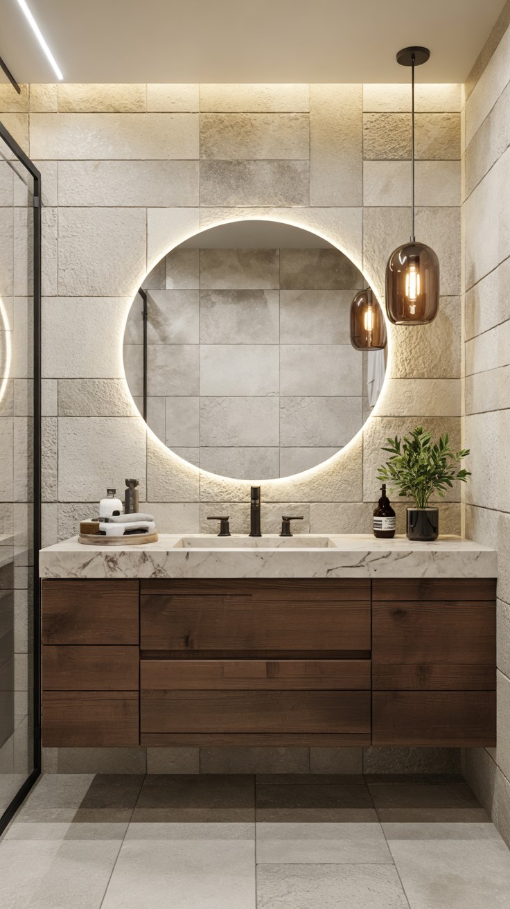 Luxury Spa Bathroom Ideas with Marble and LED Mirror Design