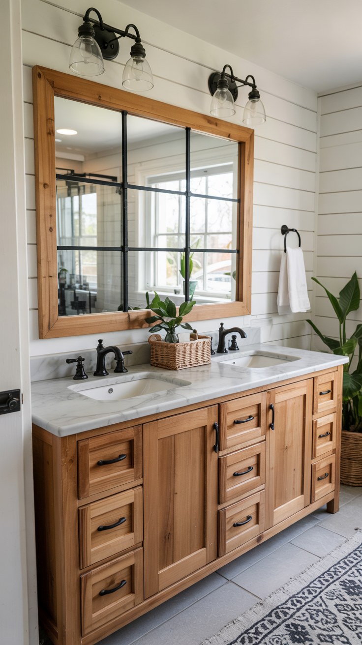 28 Modern Farmhouse Bathroom Ideas With Rustic Wood Vanities