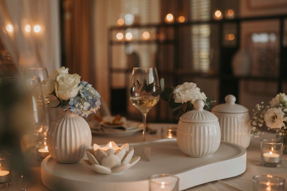 Decorative Tray Set with Vase and Candle Holder | Minimalist Coffee Table Decor | Aromatic Home Accents