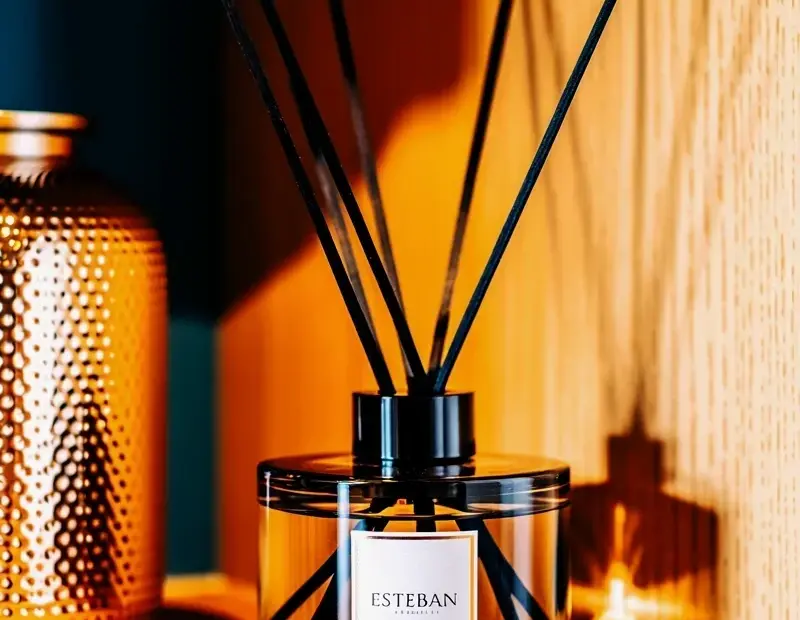 Fall Reed Diffuser for Cozy Home Decor | Esteban Amber Glass & Black Reeds