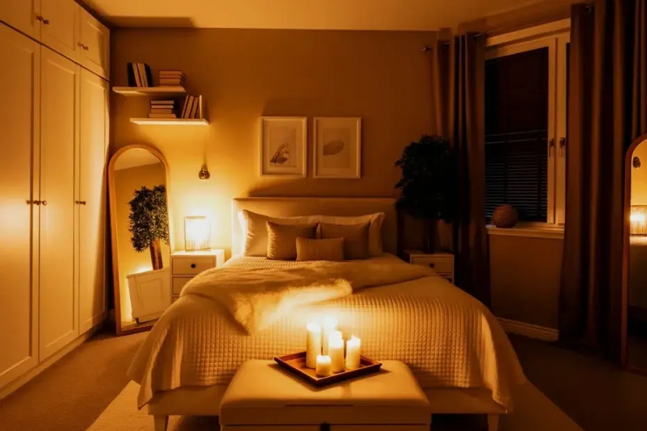 Cozy Bedroom Makeover Before & After: Warm Amber Lighting & White Decor Ideas