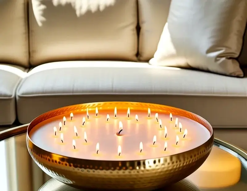 Budget-Friendly Multi-Wick Candle in Hammered Gold Bowl Decor