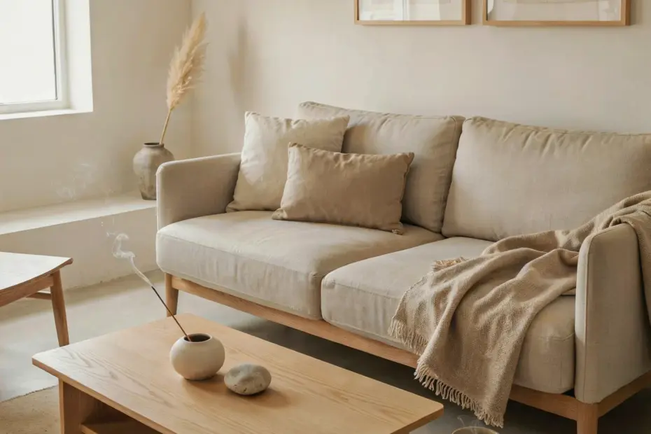 Cozy Neutral Living Room Aesthetic for Fall Evenings + Aromatic Scented Candle Styling