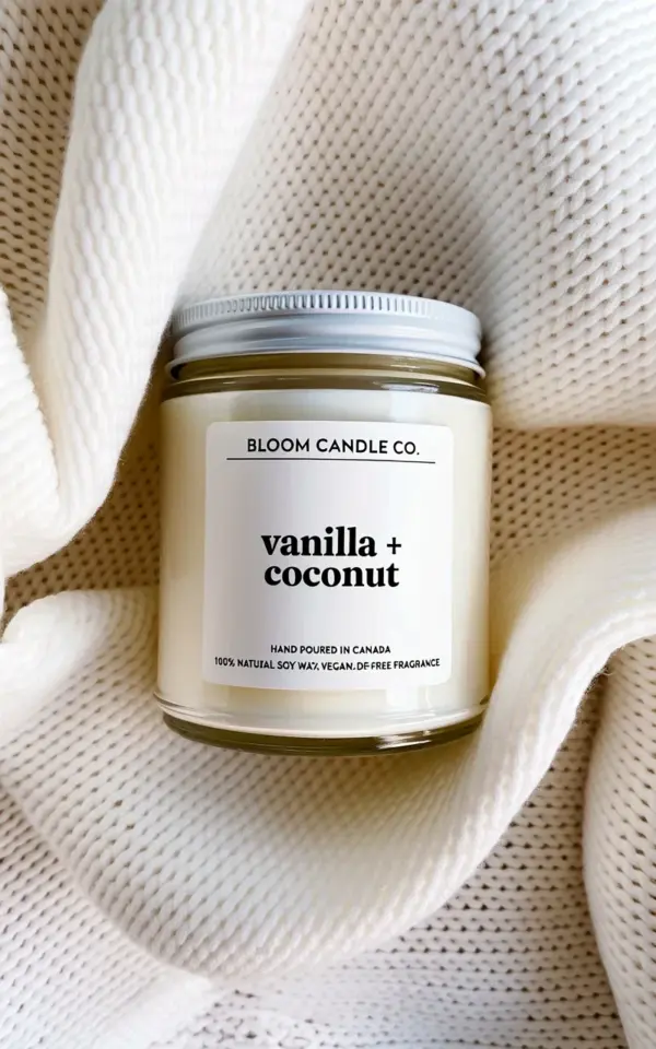 Vanilla Coconut Candle in a White Jar - Natural Soy Wax, Hand Poured