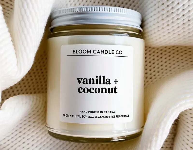 Vanilla Coconut Candle in a White Jar - Natural Soy Wax, Hand Poured